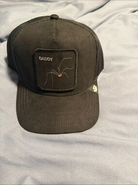 Daddy Black Trucker Cap with Embroidered Spider Patch